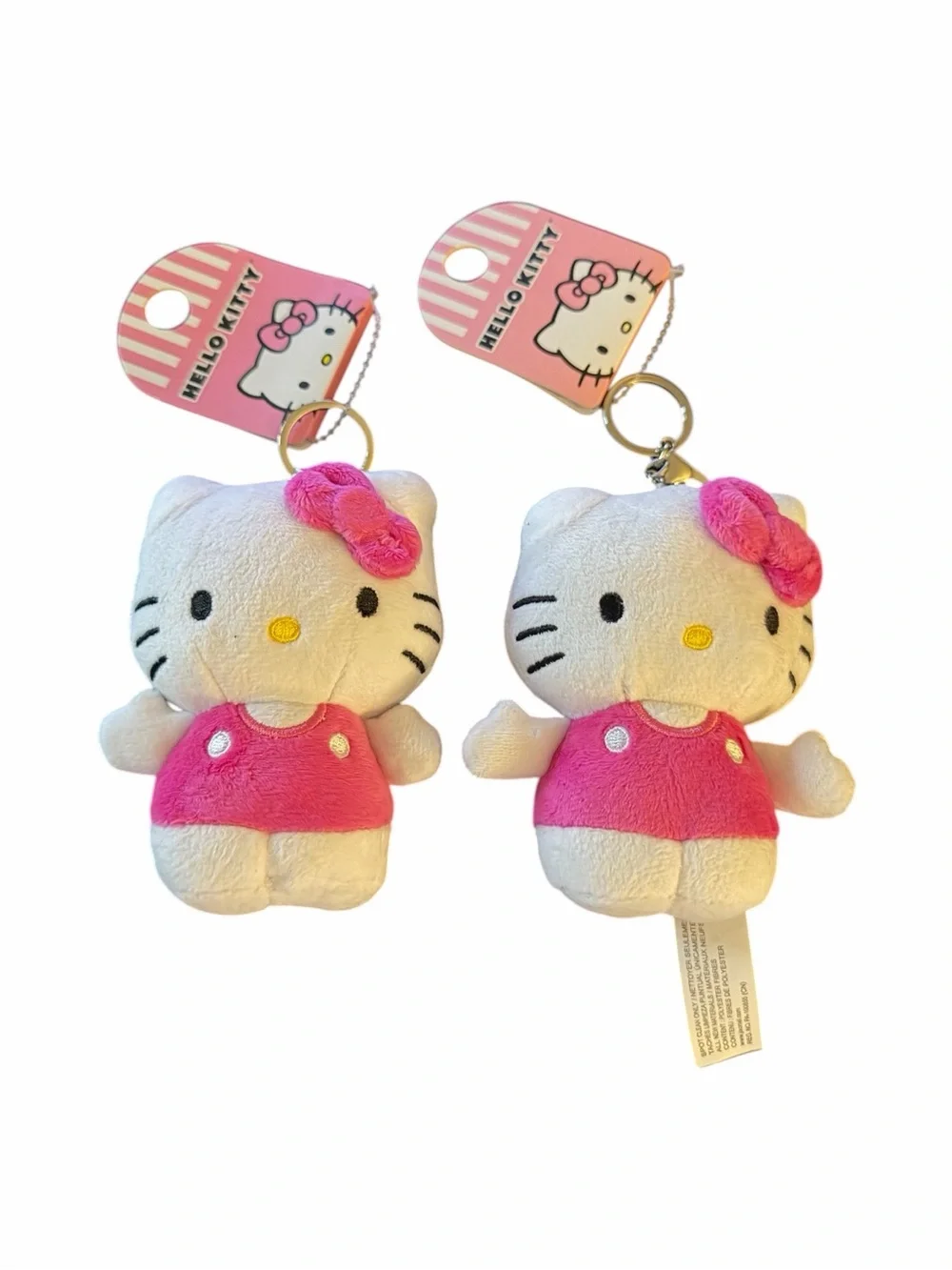 NWT-Hello Kitty Pink and White Plush, backpack charm, bag charm,Keychain Set